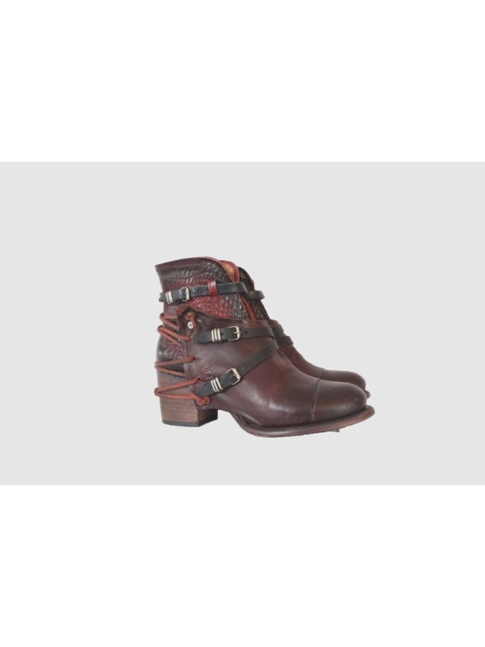 Freebird by Steven Crue Ankle Boots Size 10 Red Wine Multi Leather Boho EUC